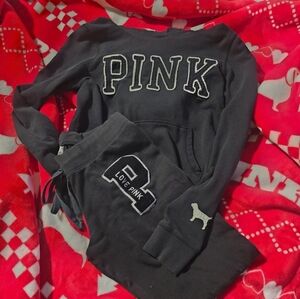 Victoria's Secret PINK Black Hoodie and Sweatpants Set